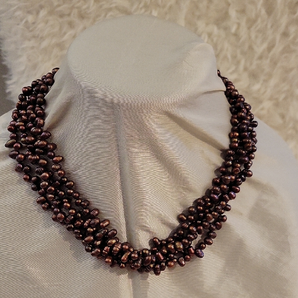 Elegant Chocolate Keshi Pearl Necklace With 925 Clasp